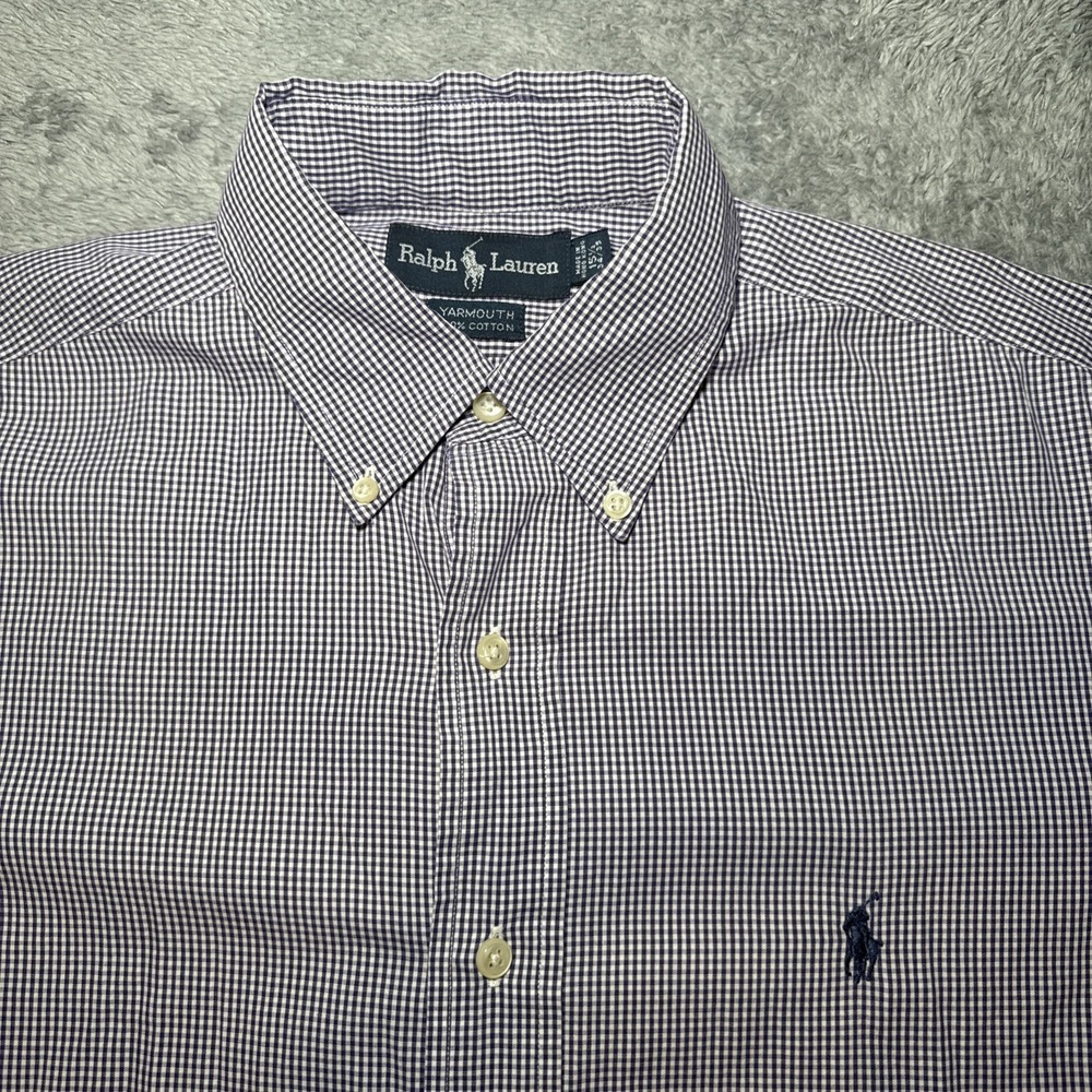 Ralph Lauren Yarmouth 100% Cotton Button Down Men's 15 1/2 34/35 Purple Plaid
